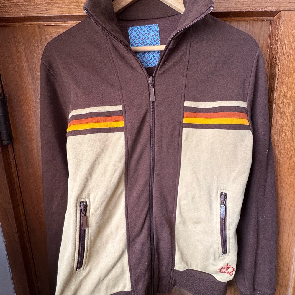 Brown and Cream Lightweight Shirt Jacket with Retro Stripes